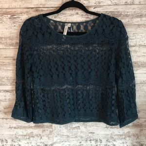 Blue 3/4 sleeve lace top